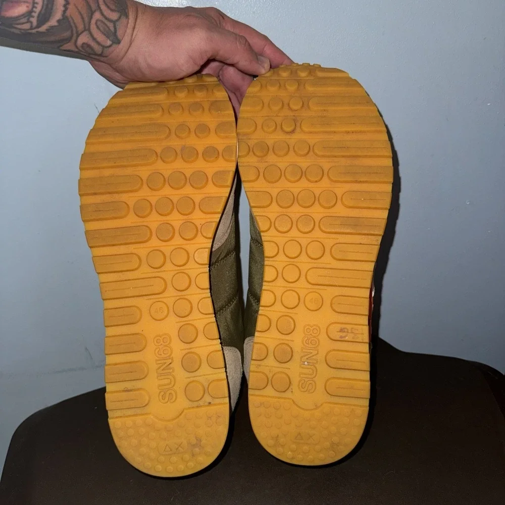 Sun68 Sneakers Uomo Jaki Bicolor Men's 12.5 Olive Orange Suede Nylon Shoes EUC